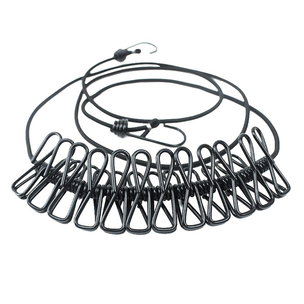Portable Clothesline With 12 Clothespins, Windproof Travel Clothesline Stretchy Retractable Elastic Laundry Clothes Line
