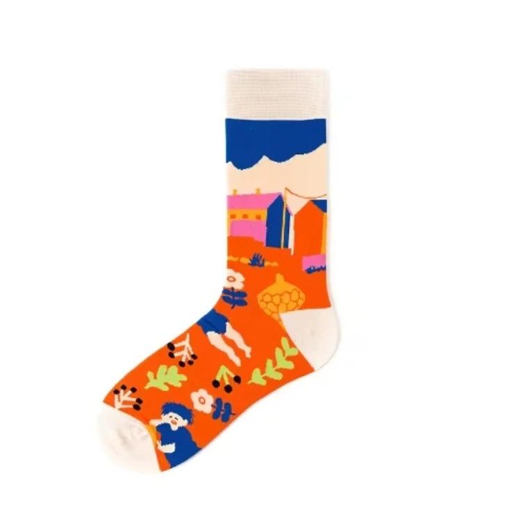 Хлопок гребенной пряжи новый ретро маяк японские носки приливные мужские и женские вышитые носки средней длины