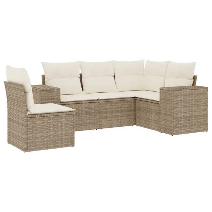 VidaXL Salon de Jardin avec Coussins 5 pcs, Canapés de Terrasse, Ensemble de Meubles de Patio, Mobilier d'Extérieur, Beige 3254905