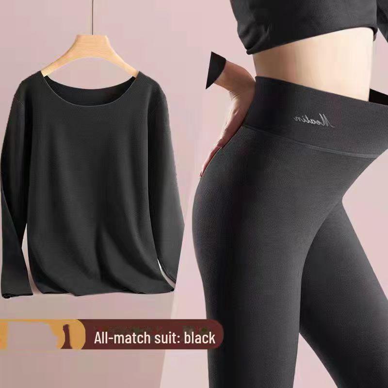 Women's Thickened Velvet Thermal Underwear Suit - Large Size, Round Neck, Self-Heating, Cold-Proof for Autumn/Winter 2023.