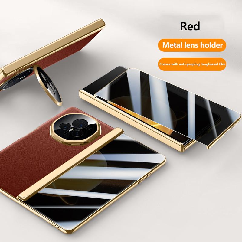 Чехол из простой кожи для телефона Honor Magic V3 с гальваническим покрытием, металлическим шарниром, держателем объектива и закаленной пленкой, противоударным держателем, деловой чехол