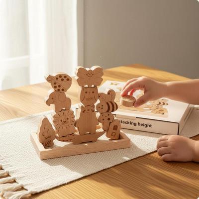 Деревянная игрушка-балансир «Животные» для раннего развития, развивающие блоки-животные
