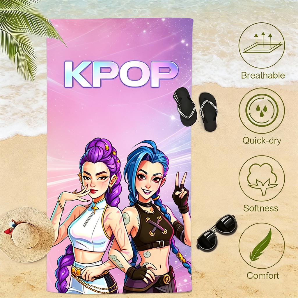 1 шт. Чиби K-pop Девушки Пляжное полотенце из микрофибры Быстросохнущее Банное полотенце для фанатов Плавание Наружные аксессуары для ванной