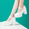 10cm Comfortable Shallow Mouth Soft Leather Mary Janes Platform Pumps 2025 Spring Block High Heels Shoes Model Party Dress