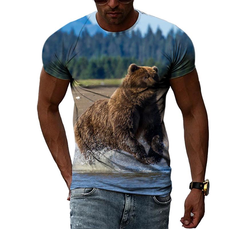 Летние оригинальные футболки с изображением медведя и животного, мужские повседневные футболки с интересной индивидуальностью и круглым вырезом с 3D принтом и короткими рукавами, уличная одежда