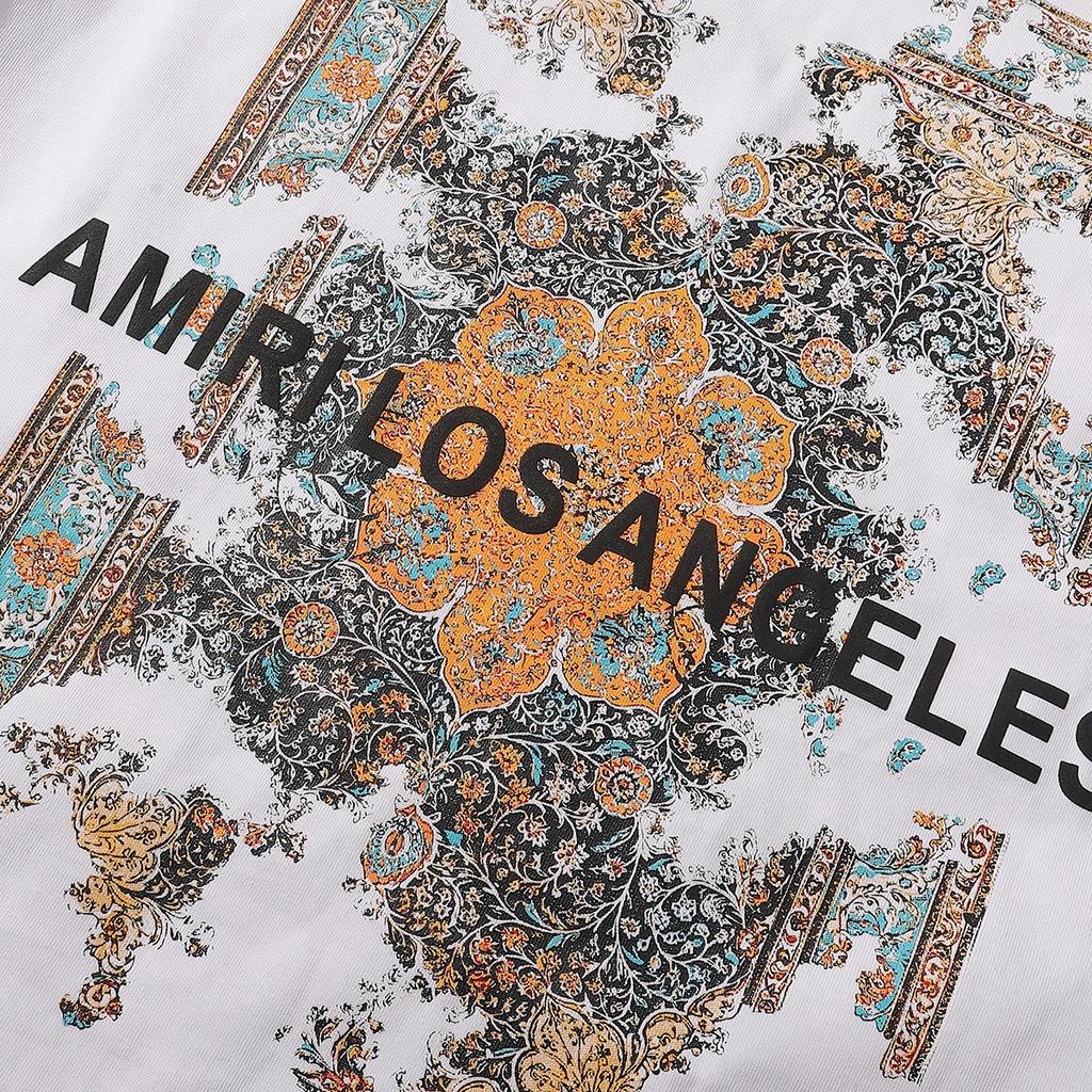 724 Amiri Лето 2025 Новая Мужская и Женская Свободная Хлопковая Футболка Большого Размера Высокого Качества Парная Футболка