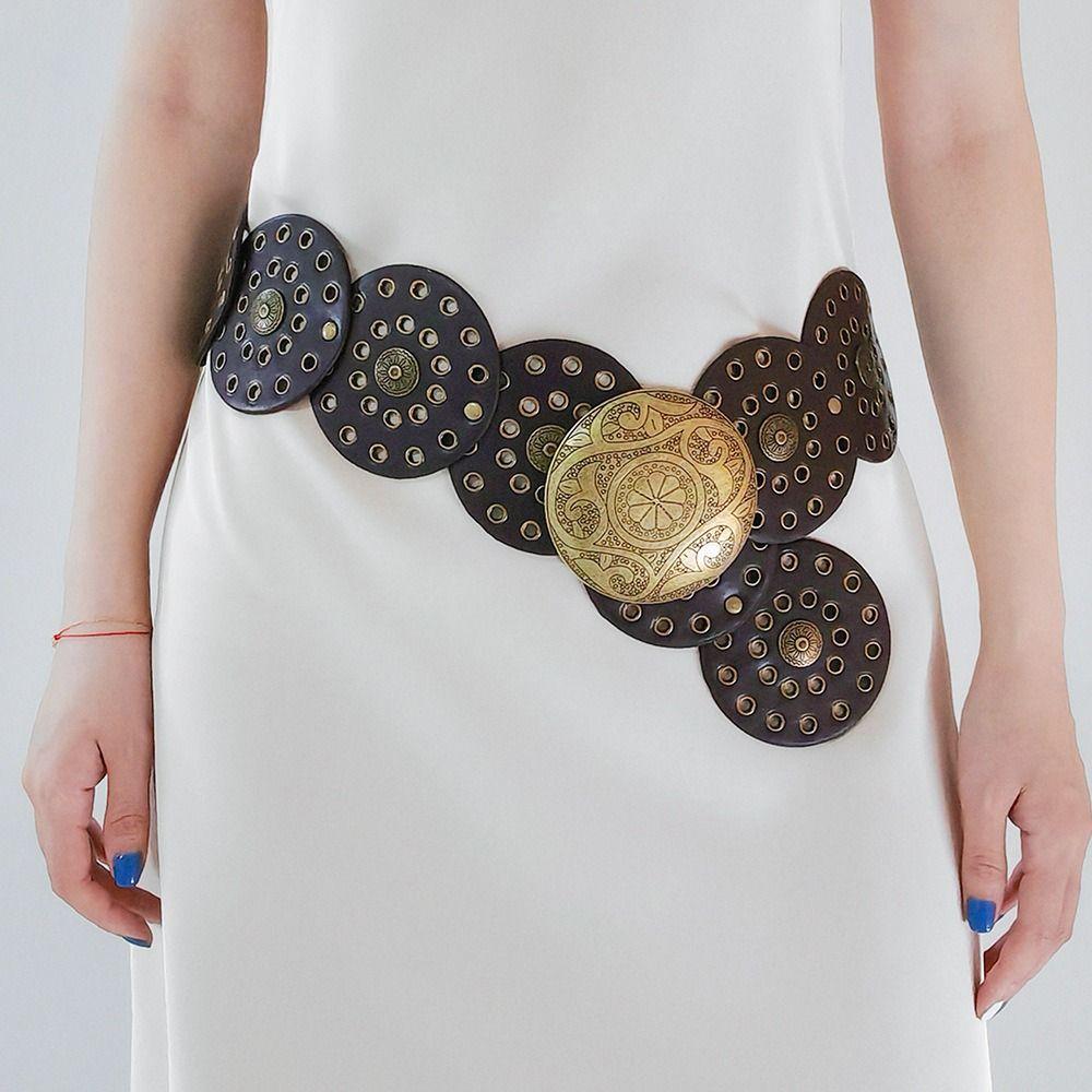 Metal Buckle Hollow Belt Y2K Wide Belts Vintage Disc Belts  for Women
