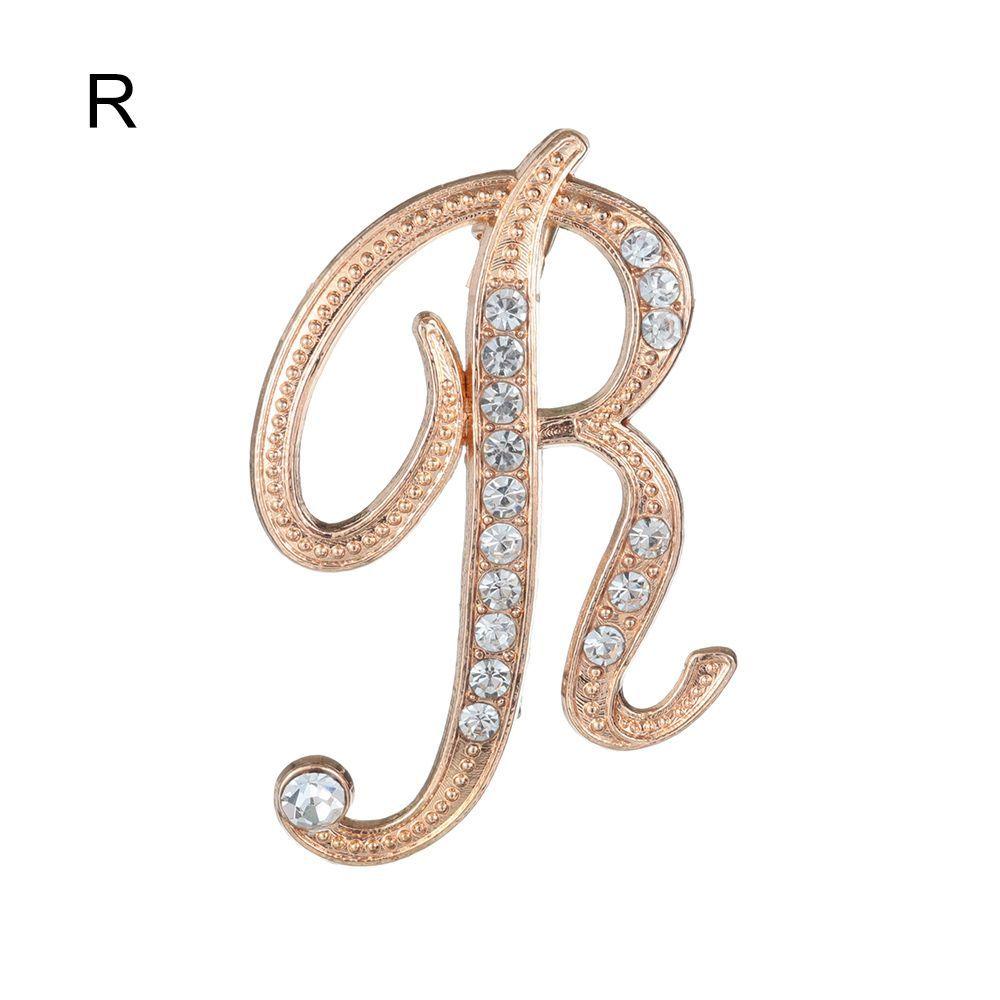 Suit Collar Accessories 26 English Letters Rhinestone Clip Initial Lapel Pin Crystal Letter Brooch