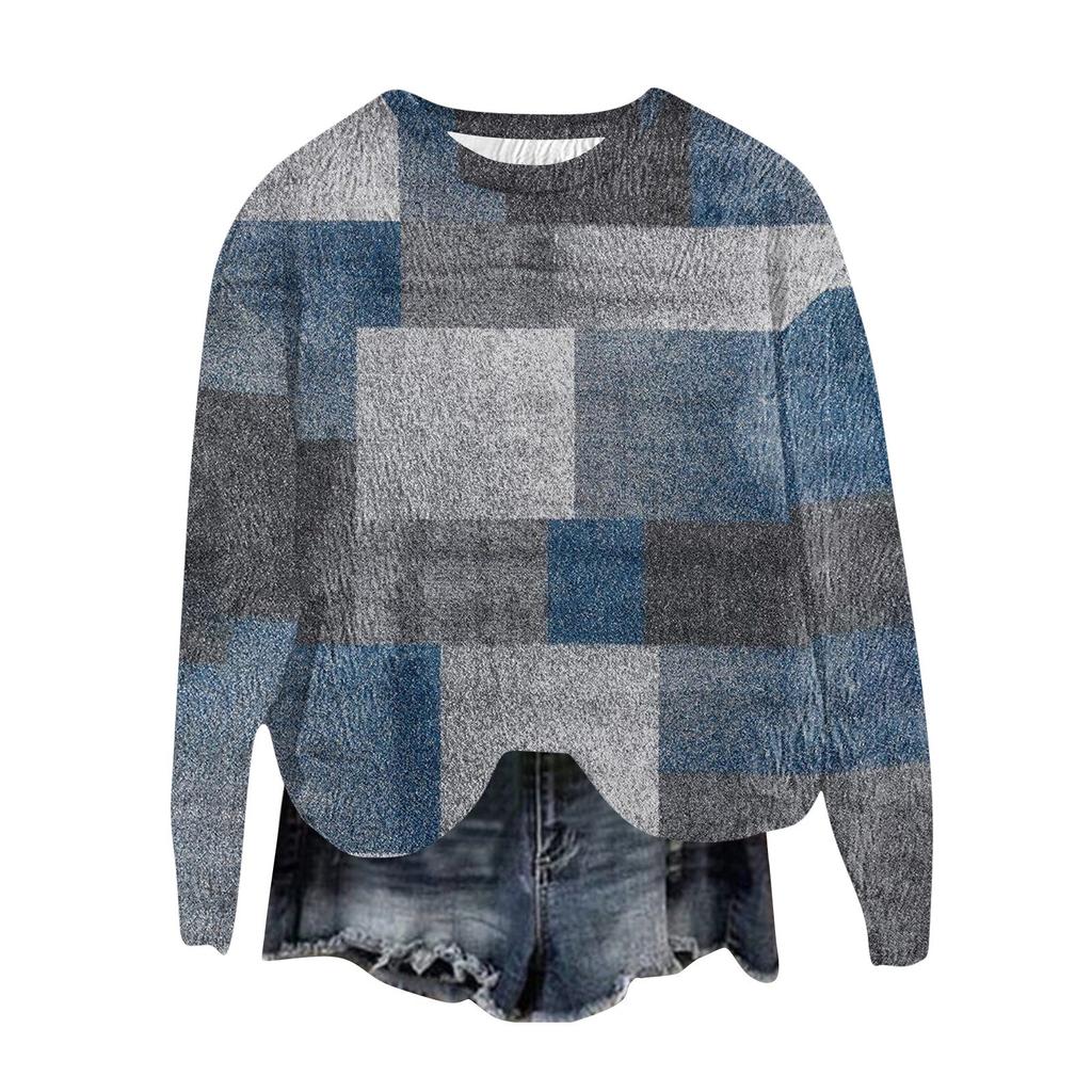 Женский модный пуловер с круглым вырезом, футболка с длинным рукавом, с принтом