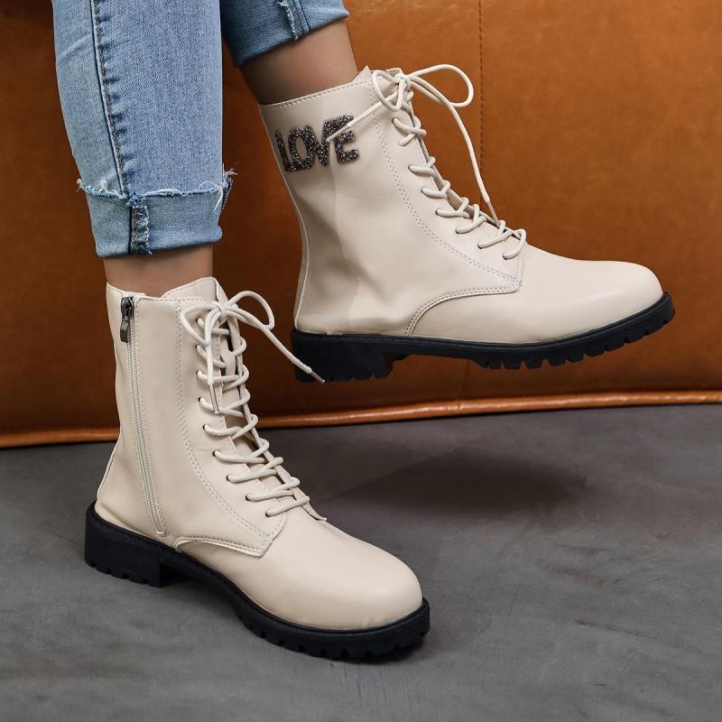 Botas Altas Mujer Новые осенние короткие однотонные модные женские ботинки с низким каблуком и боковой молнией