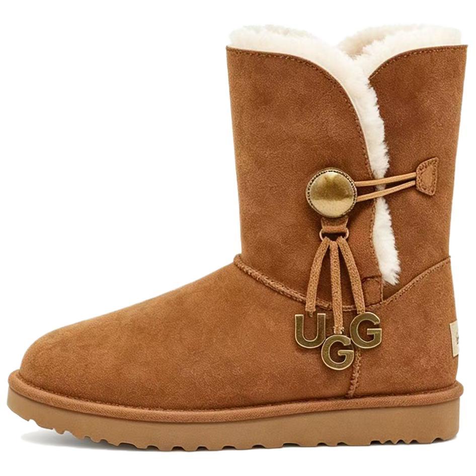 UGG Bailey Button Ugg Charm Cow Suede Thermal Slip Resistant Crew Snow Boots Women's Brown (Unisex) Snow Boots 1114970 CHE