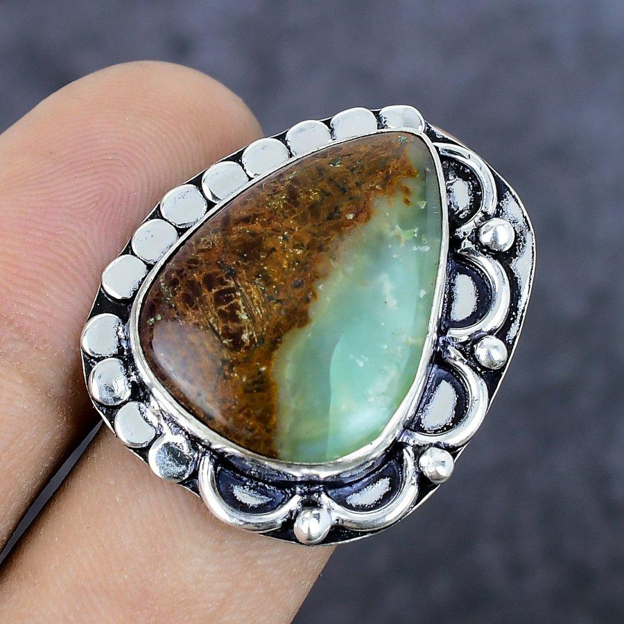 Natural Chrysoprase Gemstone 925 Sterling Silver Jewelry Ring Size 6 K6Q51