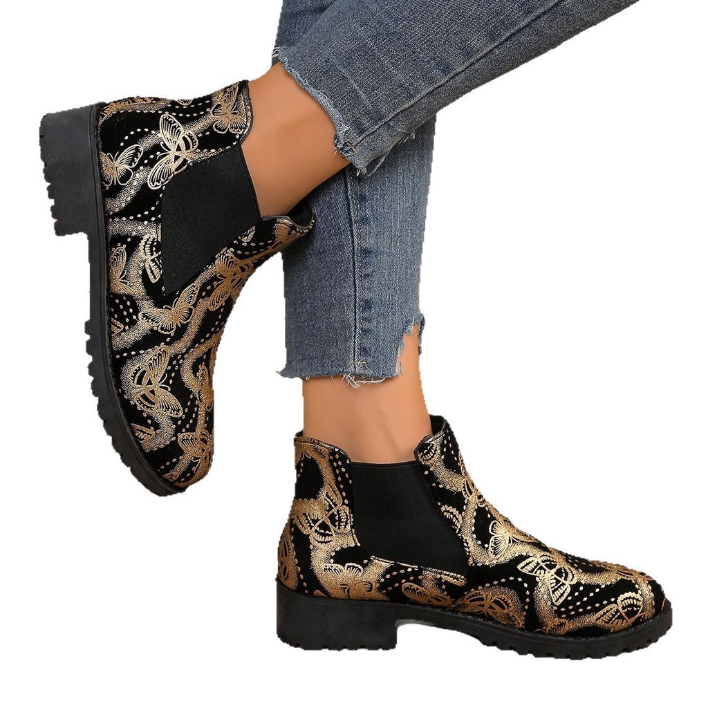 Ботинки Мартина большого размера с принтом для женщин на осень и зиму 2025 года, новые европейские и американские стили, женские ботинки челси на одной педали