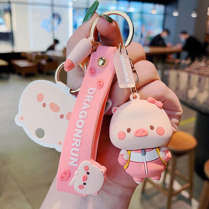 Adorable Cartoon Pig Keychain Cute And Creative Soft Rubber Key Accessory For Bags And Cars