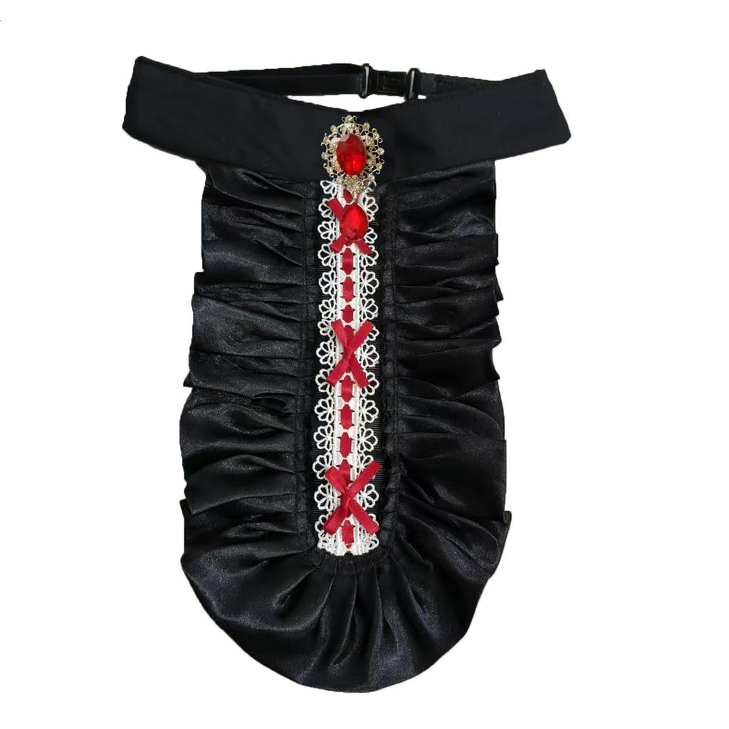Victorians Colonial Ruffle Satins Jabot False Collar Crystal Necktie Medieval Costume Shirt Front Detachable Neck Collar