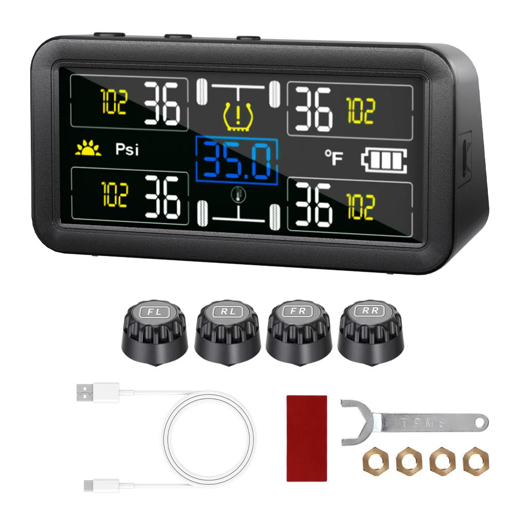 4/6 Внешних Датчиков Солнечная TPMS Сигнализация Давления в Шинах Автомобиля Водонепроницаемая Предупреждение о Давлении и Температуре в Шинах Цифровой ЖК-Дисплей 0~9,9 Бар Грузовик Дом на Колесах