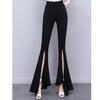 Harajuku Aesthetic Summer High Waist Women's Wide Leg Capris Split Up Pants for Women Skinny Flare Pants Woman Trousers Black