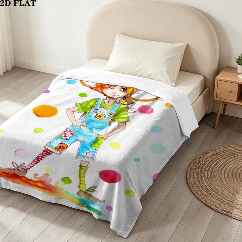 1PC Pippi Patterned Flannel Blanket Suitable For All Seasons For Home Decor Warmth And Comfort Gifts Holiday Present