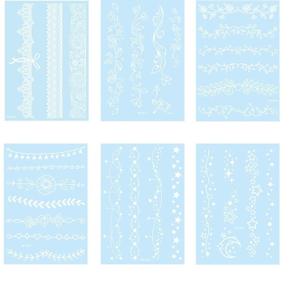 6 Sheets Lasting Henna Tattoo Stickers Blue Luminous Lace Fake Tattoos  Hand Finger