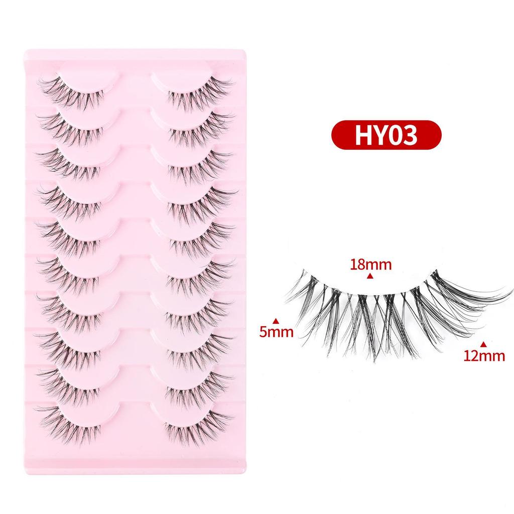 Cross-Border Cat-Eye Clear Band False Eyelashes - Natural, Dense, Half-Length with Extended Eye Tail