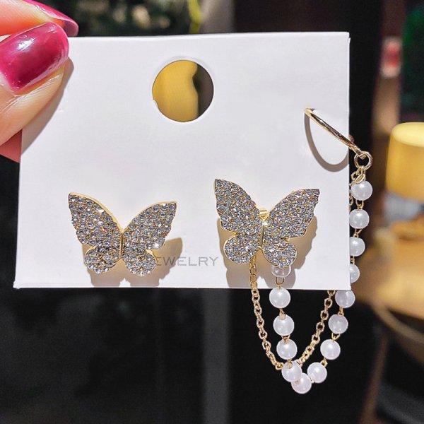 Sparkling Crystal Star Moon Tassel Earrings for Women Korean Fashion Zircon Butterfly Asymmetrical Drop Earring Party Zircon