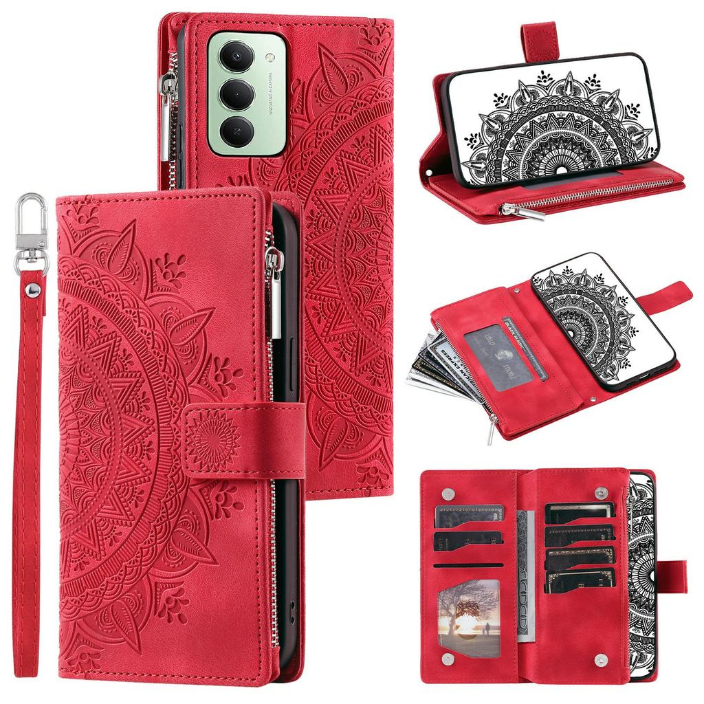 Для Xiaomi Redmi 15 5G (Глобальный) (169 мм) Чехол-кошелек с узором мандалы и цветка, из искусственной кожи, чехол для телефона с ремешком на запястье