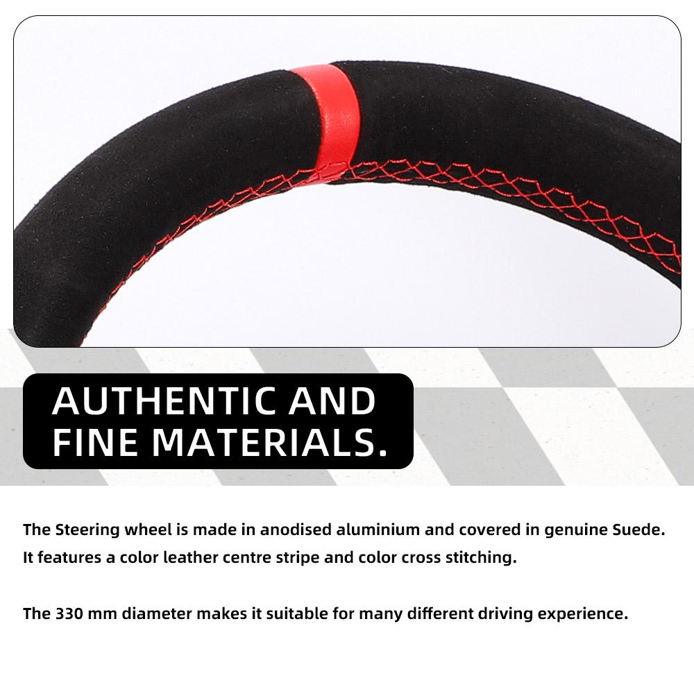 13'' Racing Steering Wheel 330mm - Universal Flat Design, Aluminum+PVC for Drift, Real Car, PC Simulator, Cockpit Gaming