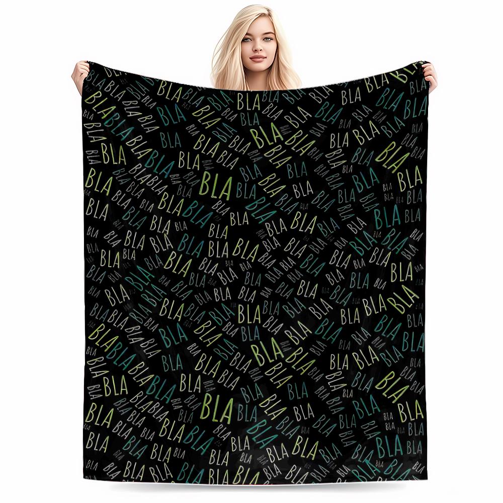 Colorful BLA BLA Text Pattern blanket - Black Background Stylish blanket blanket, suitable for use in the bedroom, living room, on the sofa