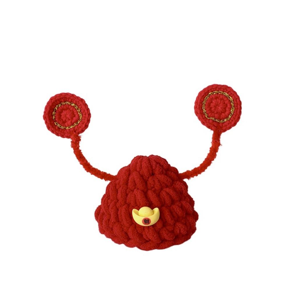 Китайский стиль Голова Кошки Удачи Головной убор Ручная вязка Теплый Берет для питомца Благословение Традиционная вязаная шапка для питомца Для маленьких собак кошек