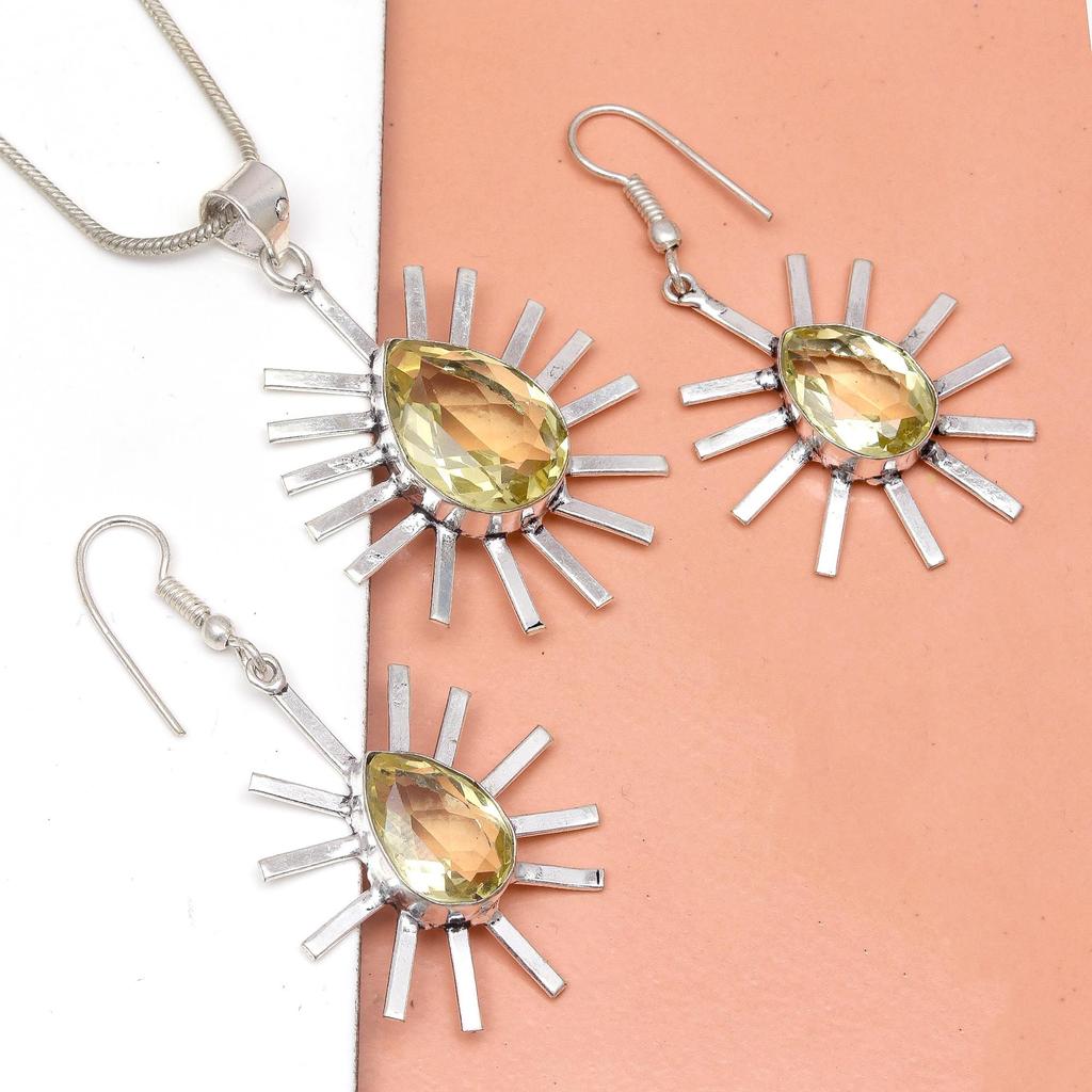 Комплект из серег и подвески ко Дню матери с драгоценным камнем лимонный топаз