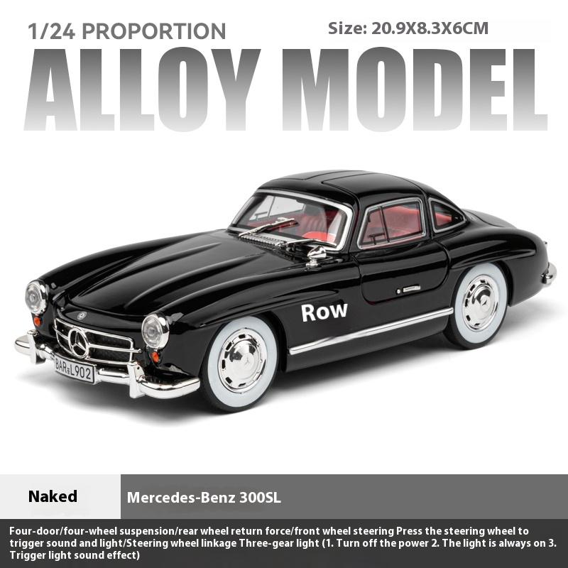 Масштаб 1/24 Классический автомобиль Benz 300SL Металлическая литая модель автомобиля со звуком и светом Коллекционирование Хобби Настольное декоративное украшение Подарок