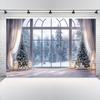 Christmas Winter Decoration Background Snow Window Forest Christmas Tree Photography Background 70.8*43.3 InchesPhoto Studio