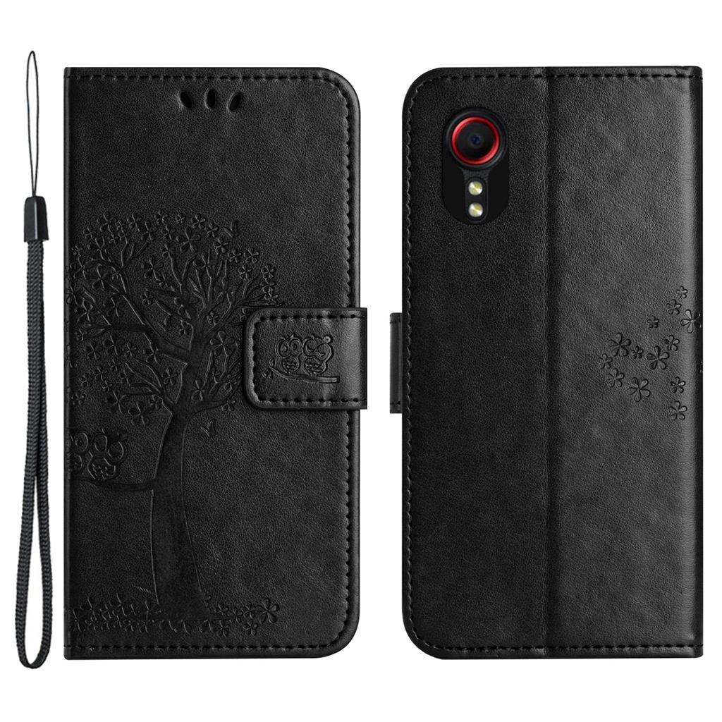 For Samsung Galaxy Xcover7 Cell Phone Case Owl Tree Imprinted Leather Folding Stand Cover