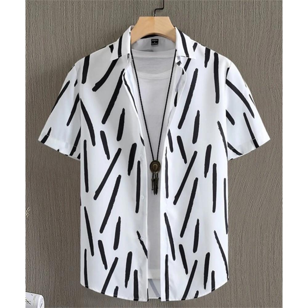Trendy short-sleeve shirt with bold line print, ideal for casual daily outfits.