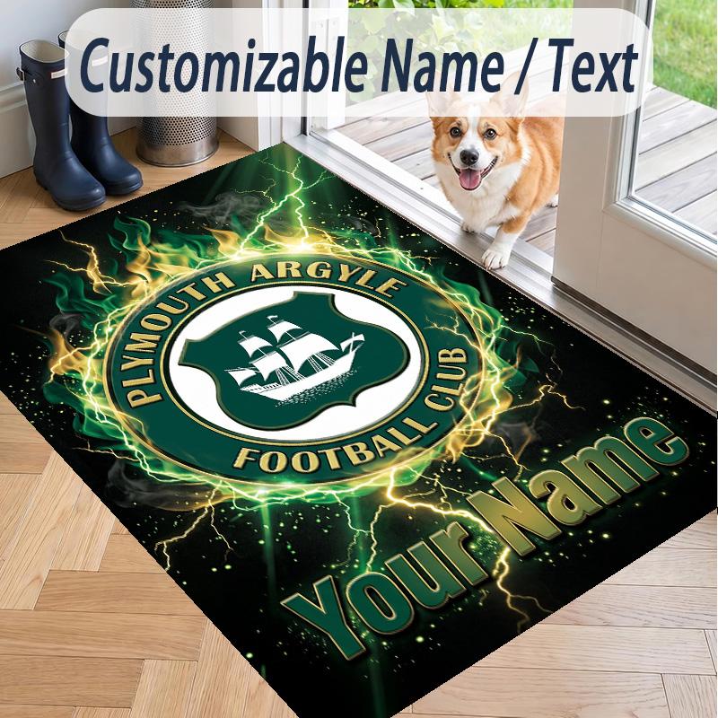 Custom Text Printed Rug Plymouth Argyle FC Non Slip Floor Carpet For Home Room Decor