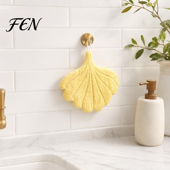 Coral Velvet Hanging Towel Leaf Shape Hand Towel, Soft Absorbent with Loop, Cute Maple Ginkgo Design for Kitchen Bathroom Drying Decor