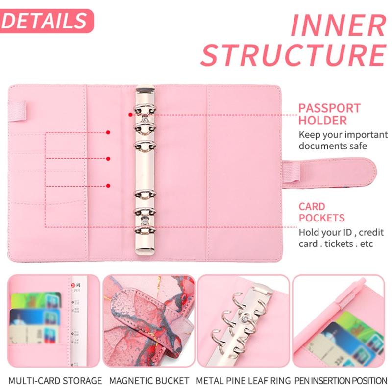 Marble A6 Budget Binder for w/ Budget Sheets Cash Envelopes Bag Colored Label Stickers for Budgeting Cash Budget Organiz