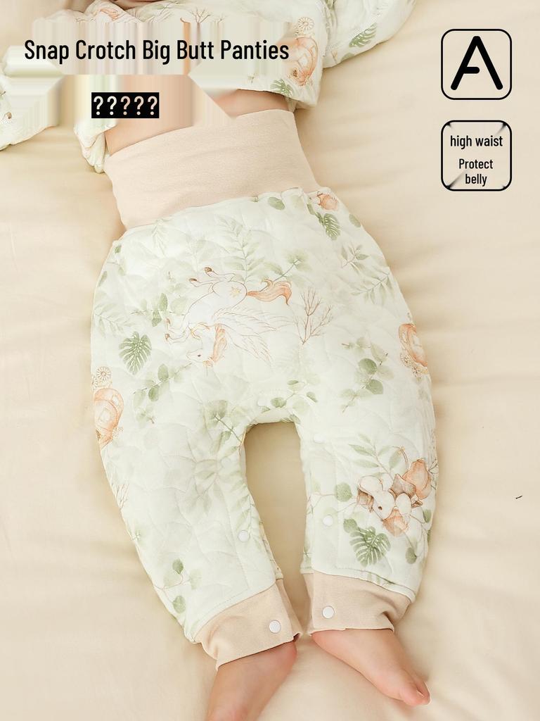 High Waist Cotton Blend Baby Warm Pants for Boys & Girls - Belly Protection Underwear for Spring, Autumn, Winter