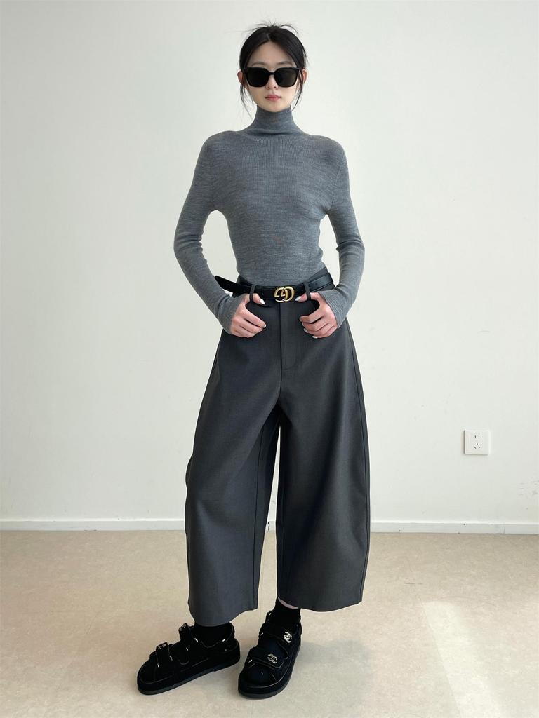 Осенняя мода Нань Юй: Женские брюки с высокой талией, драпированные дугой сабли, длиной до щиколотки