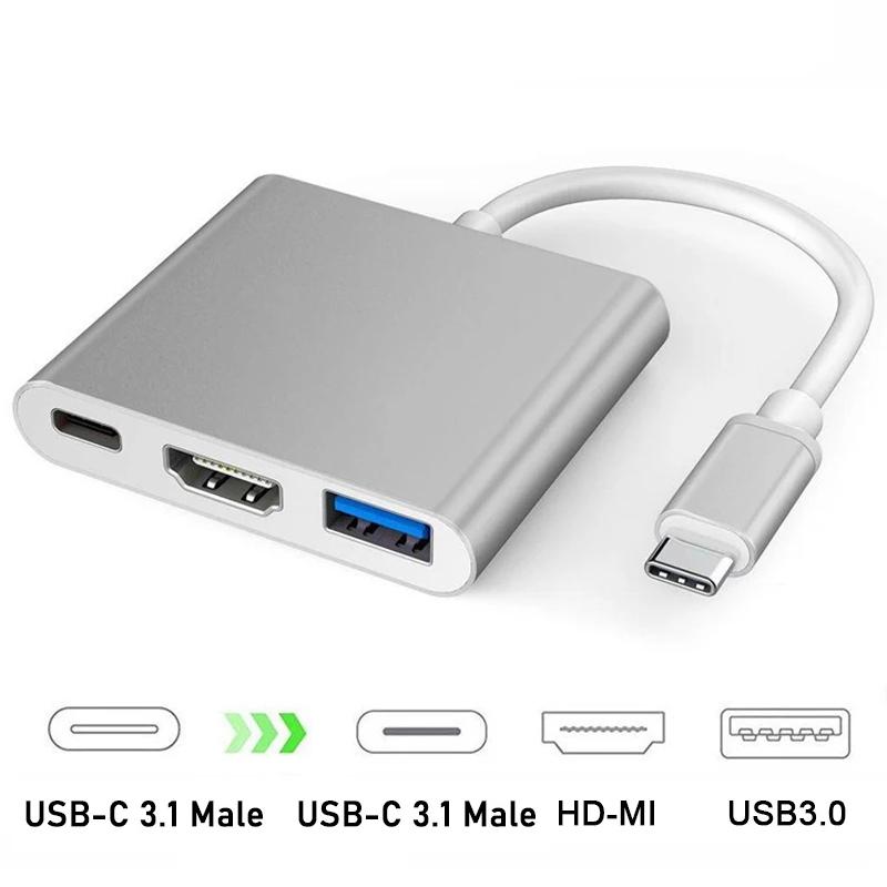 USB C HUB 3 In1 Type C 3.0 To HDTV Docking Station PD Fast Charge 4K HD TV Adapter Splitter For MacBook Phone Computer PC Laptop