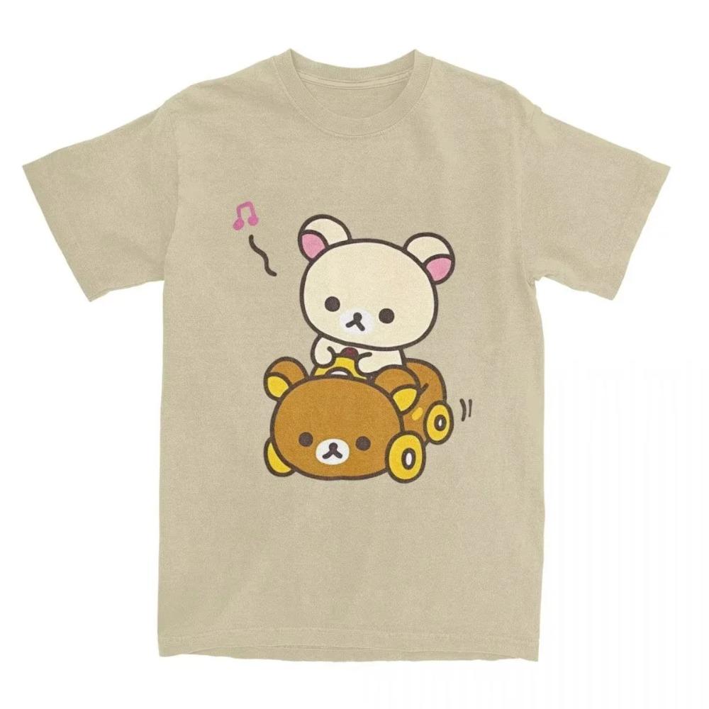 Футболка Car Drive Rilakkuma для мужчин и женщин, хипстерская хлопковая футболка с круглым вырезом и коротким рукавом, одежда больших размеров