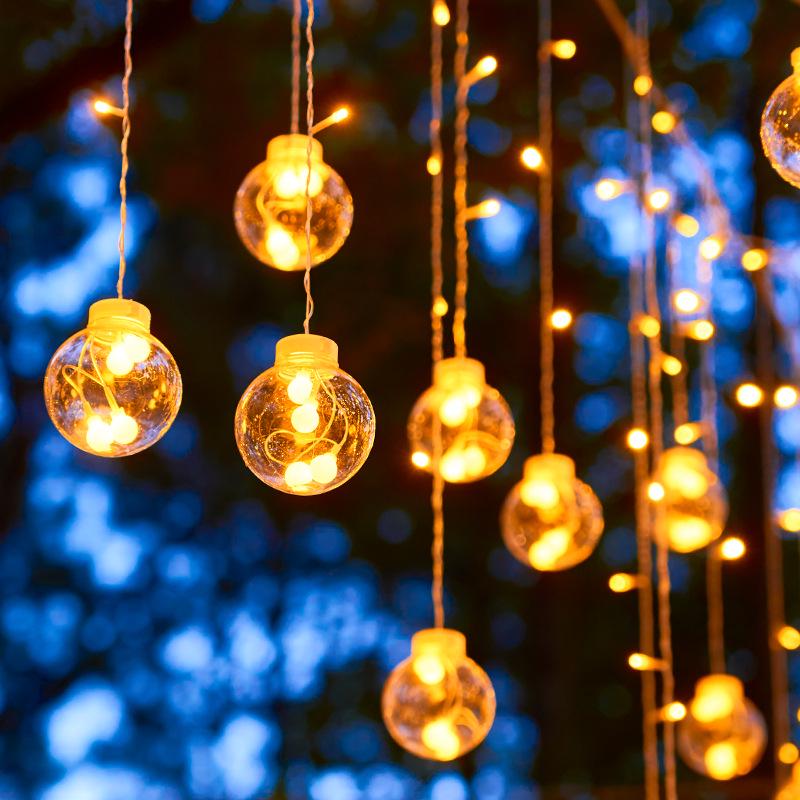 Уличные светодиодные гирлянды-шторы «Звездный ледяной шар» на солнечных батареях для гостевых домов, беседок, дворов и балконов