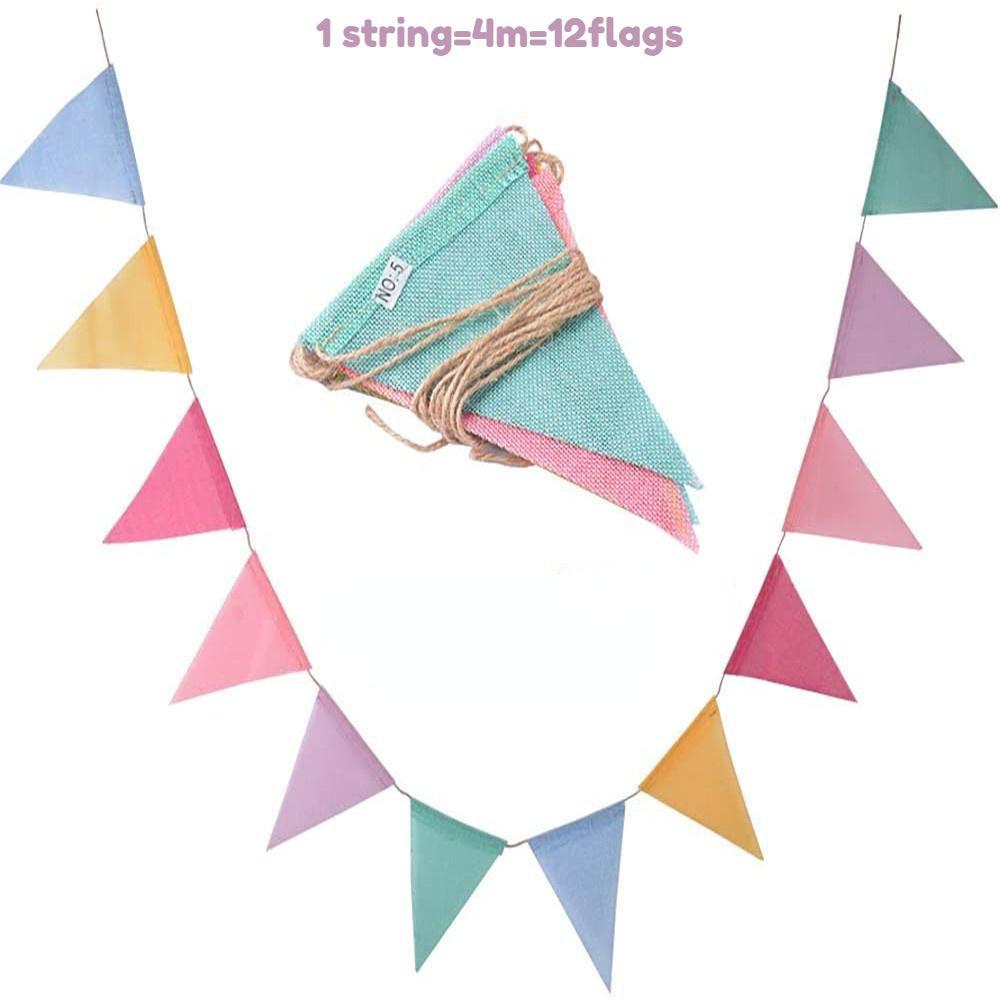 Colorful Jute Linen Flags Pennant Birthday Bunting Banners Wall Hanging Wedding Hanging Banner 2 strings/24Flags