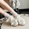 Cute Style Ballet Bow Flat-bottomed German Training Shoes Women's Spring 2025 New Platform Casual Sports Shoes