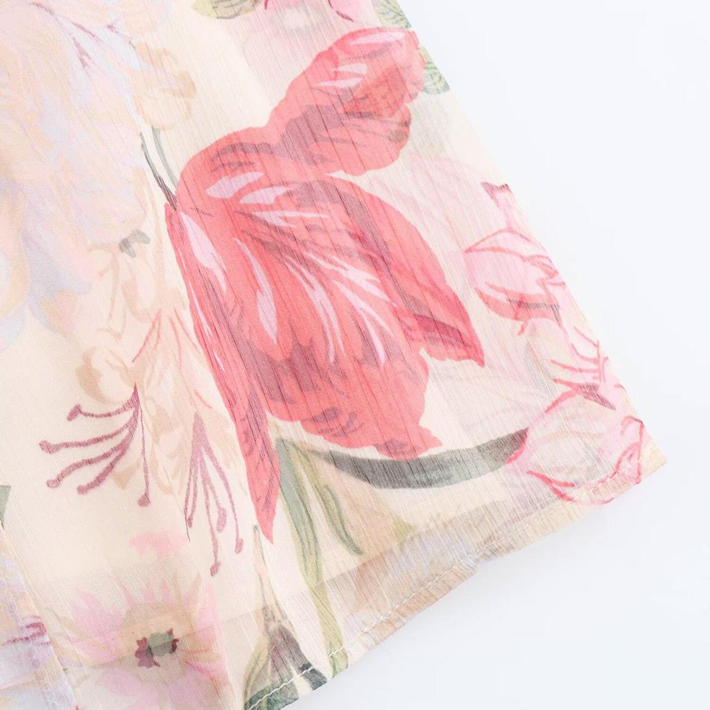 Весна 2025 Женское платье с цветочным принтом и завязывающейся горловиной с поясом