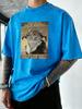 Retro Styled Cat Calling Out Print Washed TShirt Men Summer Vacation Clothing Casual Crewneck Tee Shirt Loose Cotton Streetwear