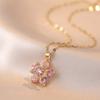 Crystal Zircon Pendant Necklace Shiny Petal Gold Necklace Rotatable Flowers Choker  Date Night