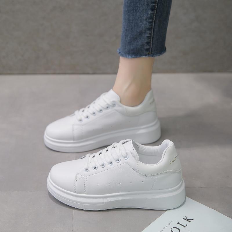 Весенне-осенняя мода, новые дышащие повседневные женские спортивные туфли из искусственной кожи, удобные кроссовки с круглым носком на плоской подошве, НЕТ:Д502