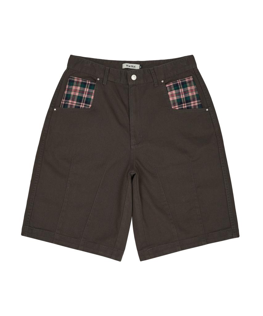 WAIKEI Check Applique Half Pants Charcoal