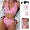 2025 Summer European & American Solid Color Halter Tie-Up Split Swimsuit Bikini
